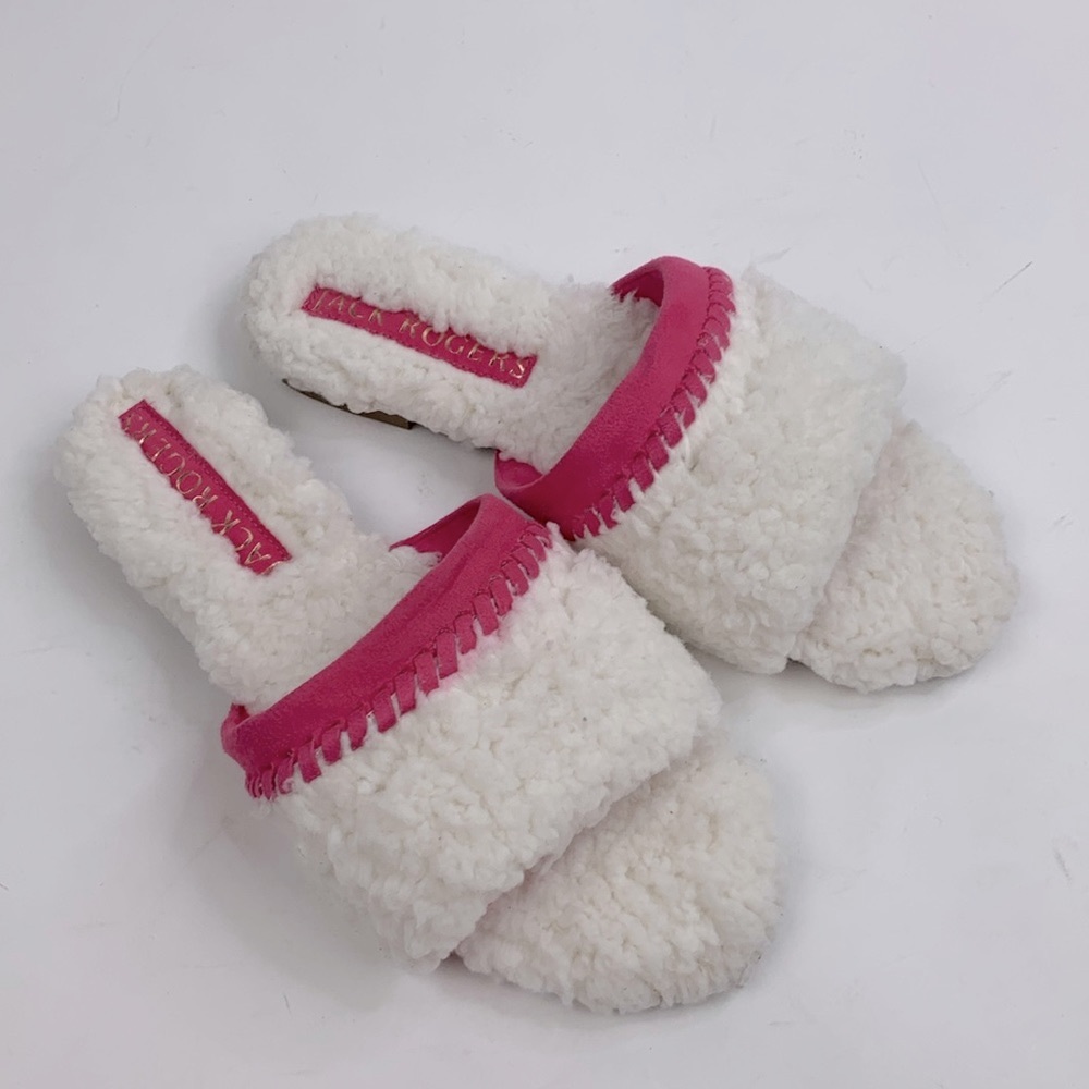 Jack Rogers Sherpa Pink Slider Slippers Size 7 Faux fur Open Toe New NWOT